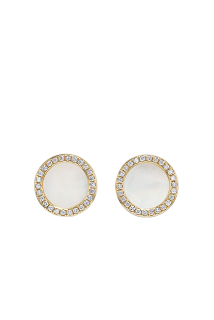 Elements Stud Earrings, 18K Yellow Gold With Mother of Pearl And Diamonds